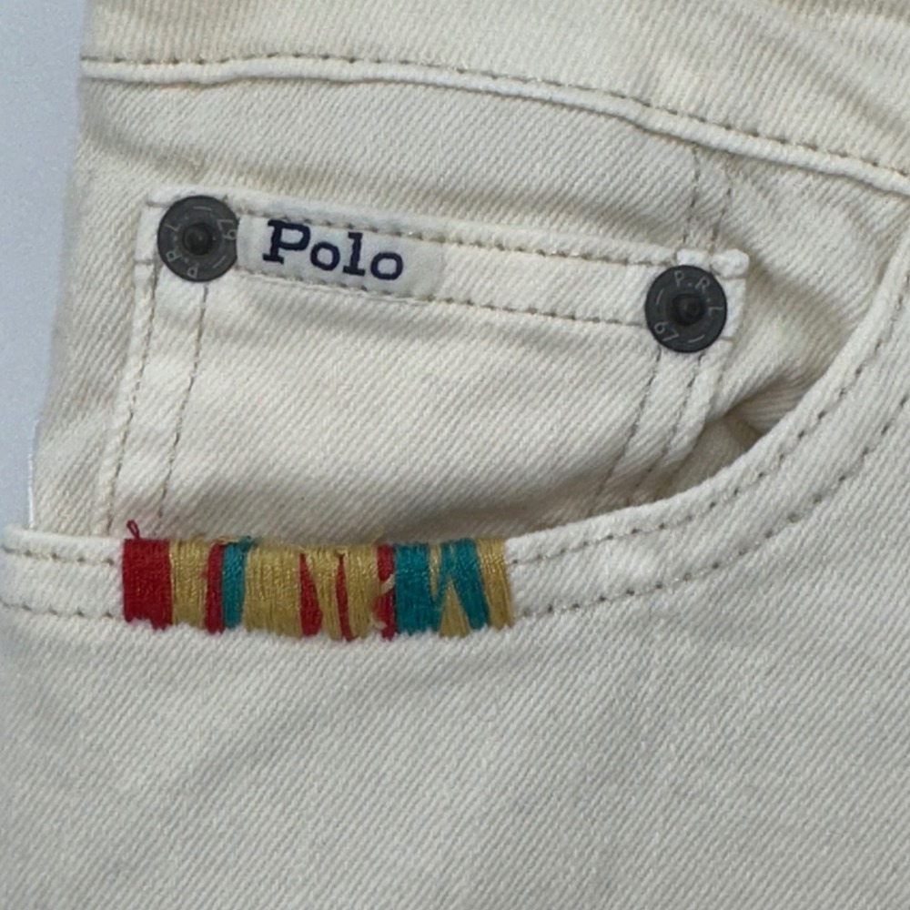 Polo Ralph Lauren Kids Cream Waverly Straight Jeans Size 16 Embroidered Pocket